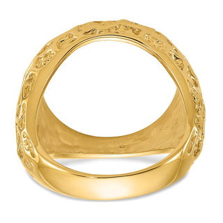 14k Gold Polished Men's Carved Nugget 17.8mm Coin Bezel Ring - Fits US $2.50 Liberty and Other Coins