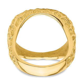 14k Gold Polished Men's Carved Nugget 21.6mm Coin Bezel Ring - Fits US $5 Bald Eagle, US $5 Congressional, US $5 Liberty, and Other Coins