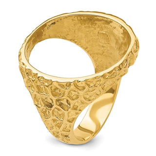 14k Gold Polished Men's Carved Nugget 21.6mm Coin Bezel Ring - Fits US $5 Bald Eagle, US $5 Congressional, US $5 Liberty, and Other Coins