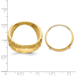 14k Gold Polished Men's Carved Nugget 21.6mm Coin Bezel Ring - Fits US $5 Bald Eagle, US $5 Congressional, US $5 Liberty, and Other Coins