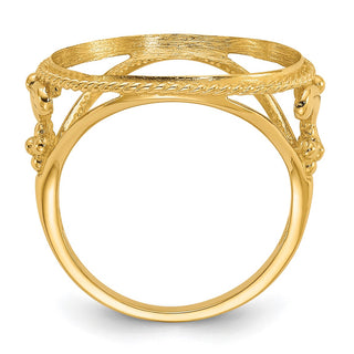 14k Yellow Gold Ladies Polished and Diamond-cut Fancy Wire with Twisted Edge 16.5mm Coin Bezel Ring - Fits 1/10 oz American Eagle and 1/10 oz Krugerrand