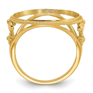 14k Yellow Gold Ladies Polished and Diamond-cut Fancy Wire with Twisted Edge 16.5mm Coin Bezel Ring - Fits 1/10 oz American Eagle and 1/10 oz Krugerrand