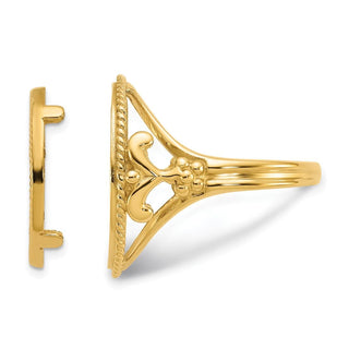 14k Yellow Gold Ladies Polished and Diamond-cut Fancy Wire with Twisted Edge 16.5mm Coin Bezel Ring - Fits 1/10 oz American Eagle and 1/10 oz Krugerrand