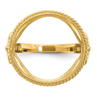 14k Yellow Gold Ladies Polished and Diamond-cut Fancy Wire with Twisted Edge 16.5mm Coin Bezel Ring - Fits 1/10 oz American Eagle and 1/10 oz Krugerrand