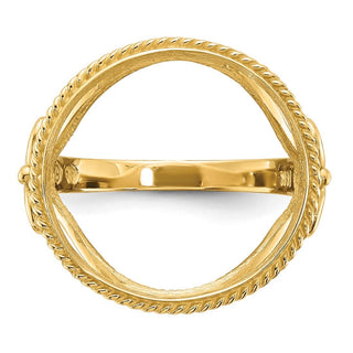 14k Yellow Gold Ladies Polished and Diamond-cut Fancy Wire with Twisted Edge 16.5mm Coin Bezel Ring - Fits 1/10 oz American Eagle and 1/10 oz Krugerrand