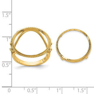 14k Yellow Gold Ladies Polished and Diamond-cut Fancy Wire with Twisted Edge 16.5mm Coin Bezel Ring - Fits 1/10 oz American Eagle and 1/10 oz Krugerrand