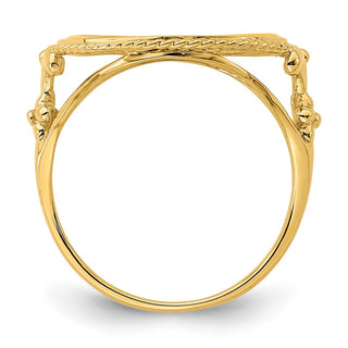 14k Yellow Gold Polished Ladies Wire Fancy Twisted Edge 14.0mm Coin Bezel Ring - Fits 1/20 oz Maple Leaf and Other Coins