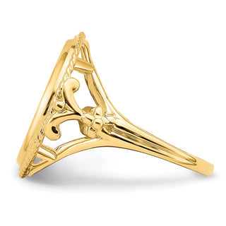 14k Yellow Gold Polished Ladies Wire Fancy Twisted Edge 14.0mm Coin Bezel Ring - Fits 1/20 oz Maple Leaf and Other Coins