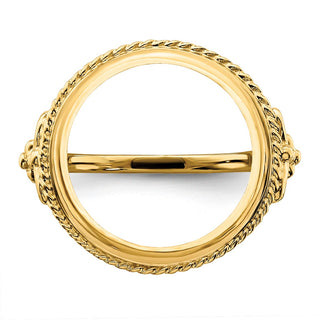 14k Yellow Gold Polished Ladies Wire Fancy Twisted Edge 14.0mm Coin Bezel Ring - Fits 1/20 oz Maple Leaf and Other Coins