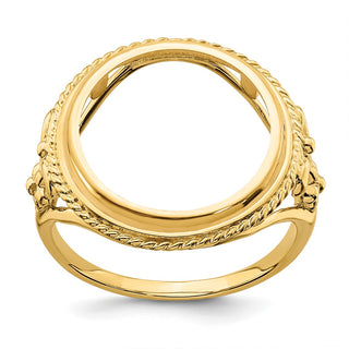 14k Yellow Gold Polished Ladies Wire Fancy Twisted Edge 14.0mm Coin Bezel Ring - Fits 1/20 oz Maple Leaf and Other Coins