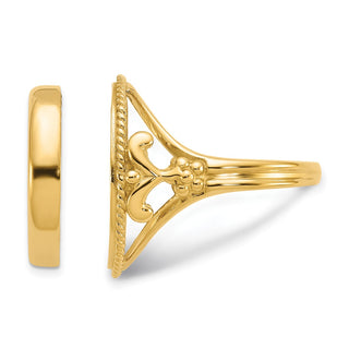 14k Yellow Gold Polished Ladies Wire Fancy Twisted Edge 16.5mm Coin Bezel Ring - Fits 1/10 oz American Eagle and 1/10 oz Krugerrand