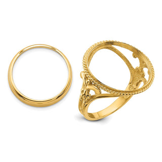 14k Yellow Gold Polished Ladies Wire Fancy Twisted Edge 16.5mm Coin Bezel Ring - Fits 1/10 oz American Eagle and 1/10 oz Krugerrand