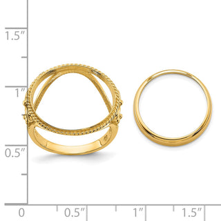 14k Yellow Gold Polished Ladies Wire Fancy Twisted Edge 16.5mm Coin Bezel Ring - Fits 1/10 oz American Eagle and 1/10 oz Krugerrand
