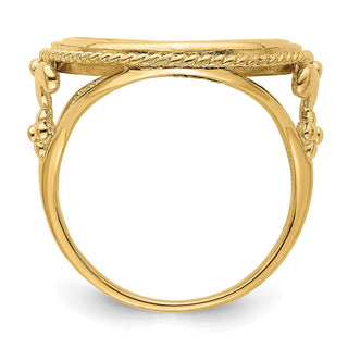 14k Yellow Gold Ladies Wire Fancy Twisted Edge 17.8mm Prong Coin Bezel Ring - Fits US $2.50 Liberty and Other Coins