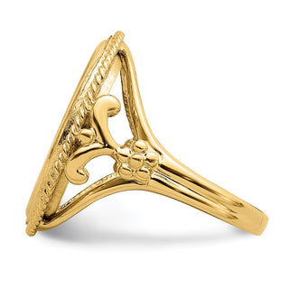 14k Yellow Gold Ladies Wire Fancy Twisted Edge 17.8mm Prong Coin Bezel Ring - Fits US $2.50 Liberty and Other Coins