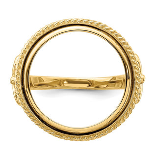 14k Yellow Gold Ladies Wire Fancy Twisted Edge 17.8mm Prong Coin Bezel Ring - Fits US $2.50 Liberty and Other Coins
