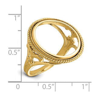 14k Yellow Gold Ladies Wire Fancy Twisted Edge 17.8mm Prong Coin Bezel Ring - Fits US $2.50 Liberty and Other Coins