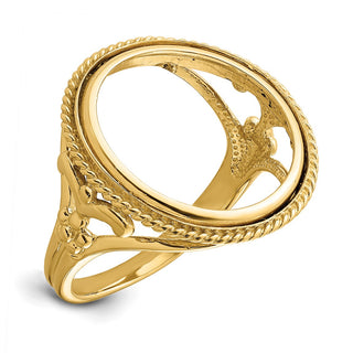 14k Yellow Gold Ladies Wire Fancy Twisted Edge 17.8mm Prong Coin Bezel Ring - Fits US $2.50 Liberty and Other Coins