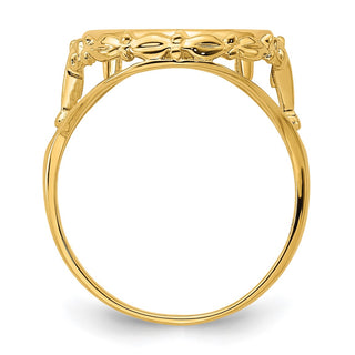 14k Yellow Gold Ladies Polished Wire Fancy Scroll 14.0mm Coin Bezel Ring - Fits 1/20 oz Maple Leaf and Other Coins