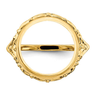 14k Yellow Gold Ladies Polished Wire Fancy Scroll 14.0mm Coin Bezel Ring - Fits 1/20 oz Maple Leaf and Other Coins