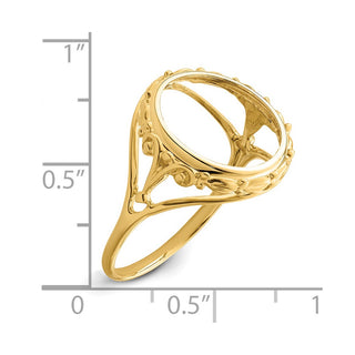 14k Yellow Gold Ladies Polished Wire Fancy Scroll 14.0mm Coin Bezel Ring - Fits 1/20 oz Maple Leaf and Other Coins