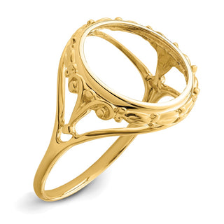 14k Yellow Gold Ladies Polished Wire Fancy Scroll 14.0mm Coin Bezel Ring - Fits 1/20 oz Maple Leaf and Other Coins