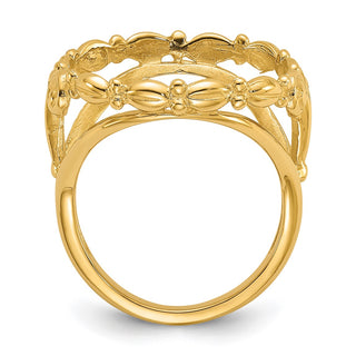 14k Yellow Gold Ladies Polished Wire Fancy Scroll 16.5mm Coin Bezel Ring - Fits 1/10 oz American Eagle and 1/10 oz Krugerrand