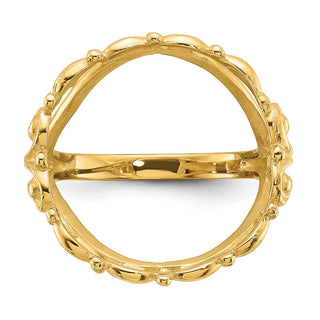 14k Yellow Gold Ladies Polished Wire Fancy Scroll 16.5mm Coin Bezel Ring - Fits 1/10 oz American Eagle and 1/10 oz Krugerrand