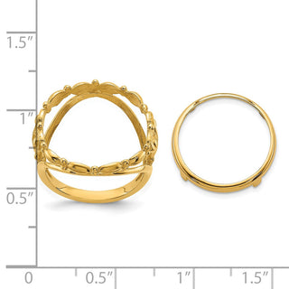 14k Yellow Gold Ladies Polished Wire Fancy Scroll 16.5mm Coin Bezel Ring - Fits 1/10 oz American Eagle and 1/10 oz Krugerrand