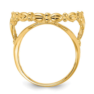 14k Yellow Gold Ladies Wire Fancy Scroll 17.8mm Prong Coin Bezel Ring - Fits US $2.50 Liberty and Other Coins