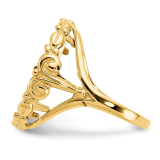 14k Yellow Gold Ladies Wire Fancy Scroll 17.8mm Prong Coin Bezel Ring - Fits US $2.50 Liberty and Other Coins