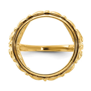 14k Yellow Gold Ladies Wire Fancy Scroll 17.8mm Prong Coin Bezel Ring - Fits US $2.50 Liberty and Other Coins