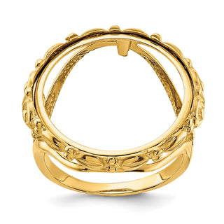 14k Yellow Gold Ladies Wire Fancy Scroll 17.8mm Prong Coin Bezel Ring - Fits US $2.50 Liberty and Other Coins