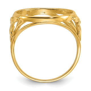 14k Yellow Gold Ladies' Wire Fancy Leaf 14mm Prong Coin Bezel Ring Unassembled