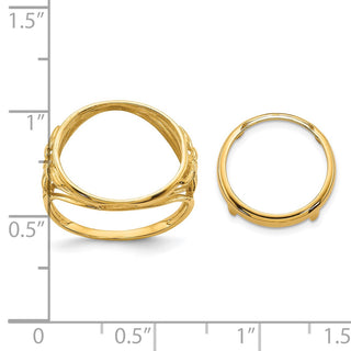 14k Yellow Gold Ladies' Wire Fancy Leaf 14mm Prong Coin Bezel Ring Unassembled