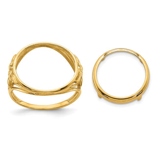 14k Yellow Gold Ladies' Wire Fancy Leaf 14mm Prong Coin Bezel Ring Unassembled