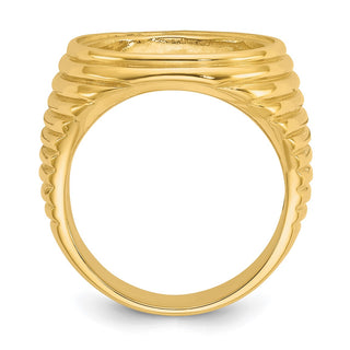 14k Yellow Gold Mens Polished Comfort Fit Coil Design 16.5mm Coin Bezel Ring - Fits 1/10 oz American Eagle and 1/10 oz Krugerrand