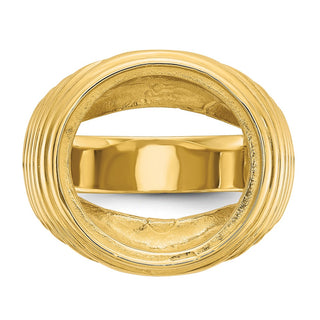 14k Yellow Gold Mens Polished Comfort Fit Coil Design 16.5mm Coin Bezel Ring - Fits 1/10 oz American Eagle and 1/10 oz Krugerrand