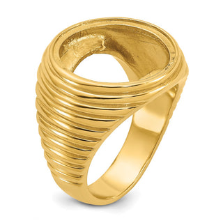 14k Yellow Gold Mens Polished Comfort Fit Coil Design 16.5mm Coin Bezel Ring - Fits 1/10 oz American Eagle and 1/10 oz Krugerrand