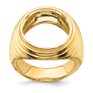 14k Yellow Gold Mens Polished Comfort Fit Coil Design 16.5mm Coin Bezel Ring - Fits 1/10 oz American Eagle and 1/10 oz Krugerrand