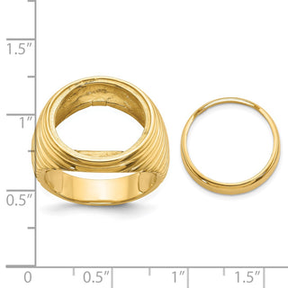 14k Yellow Gold Mens Polished Comfort Fit Coil Design 16.5mm Coin Bezel Ring - Fits 1/10 oz American Eagle and 1/10 oz Krugerrand