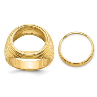 14k Yellow Gold Mens Polished Comfort Fit Coil Design 16.5mm Coin Bezel Ring - Fits 1/10 oz American Eagle and 1/10 oz Krugerrand
