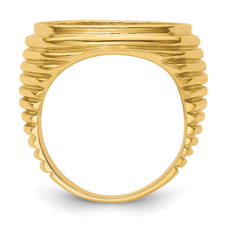 14k Yellow Gold Mens Polished Comfort Fit Coil Design 17.8mm Coin Bezel Ring - Fits US $2.50 Liberty and Other Coins