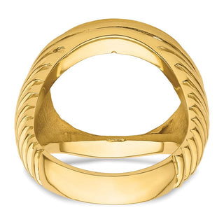 14k Yellow Gold Mens Polished Comfort Fit Coil Design 17.8mm Coin Bezel Ring - Fits US $2.50 Liberty and Other Coins