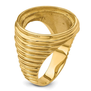 14k Yellow Gold Mens Polished Comfort Fit Coil Design 17.8mm Coin Bezel Ring - Fits US $2.50 Liberty and Other Coins