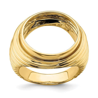 14k Yellow Gold Mens Polished Comfort Fit Coil Design 17.8mm Coin Bezel Ring - Fits US $2.50 Liberty and Other Coins