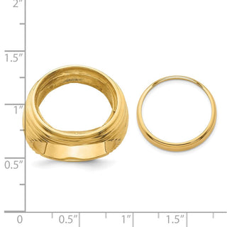 14k Yellow Gold Mens Polished Comfort Fit Coil Design 17.8mm Coin Bezel Ring - Fits US $2.50 Liberty and Other Coins