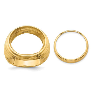 14k Yellow Gold Mens Polished Comfort Fit Coil Design 17.8mm Coin Bezel Ring - Fits US $2.50 Liberty and Other Coins