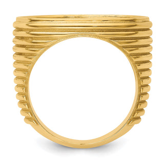14k Yellow Gold Mens Polished Comfort Fit Coil Design 21.6mm Coin Bezel Ring - Fits US $5 Bald Eagle, US $5 Congressional, US $5 Liberty, and Other Coins