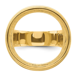 14k Yellow Gold Mens Polished Comfort Fit Coil Design 21.6mm Coin Bezel Ring - Fits US $5 Bald Eagle, US $5 Congressional, US $5 Liberty, and Other Coins